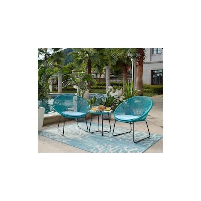 Möbilia Garten Sitzgruppe 5-tlg. aus Polyrattan | 2 Stühle inkl. Sitzkissen | Tisch B 51 x T 51 x H 50 cm | türkis-hellb