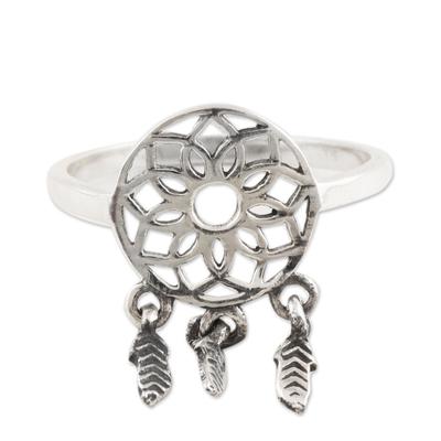 Dream Catcher Charm,'Artisan Made Sterling Silver Cocktail Ring'