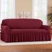 Red Barrel Studio® Textured Squares Ruffled Box Cushion Sofa Slipcover redPolyester | 2.36 H x 90 W x 90 D in | Wayfair