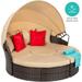 Arlmont & Co. Mitzka 5-Piece Outdoor Modular Patio Wicker Daybed Sectional W/Adjustable Seats, Retractable Canopy | Wayfair