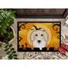 The Holiday Aisle® Darlenatta Halloween Longhair Dachshund Non-Slip Outdoor Door Mat Synthetics in Orange/White/Yellow | 18 W x 27 D in | Wayfair