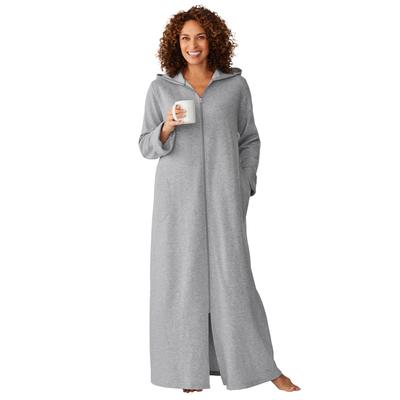 Plus Size Women's Long Hooded Fleece Sweatshirt Robe by Dreams & Co. in Heather Grey (Size 3X)