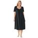 Plus Size Women's Short Silky Lace-Trim Gown by Only Necessities in Black (Size L) Pajamas