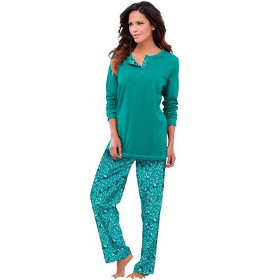 Plus Size Women's Henley PJ Set by Only Necessities in Light Jade Ivory (Size 5X) Pajamas