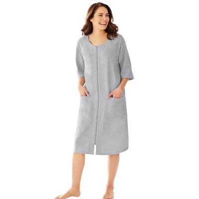 Plus Size Women's Short French Terry Zip-Front Robe by Dreams & Co. in Heather Grey (Size 3X)