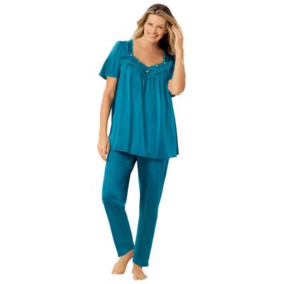 Plus Size Women's Silky 2-Piece PJ Set by Only Necessities in Deep Teal (Size 5X) Pajamas