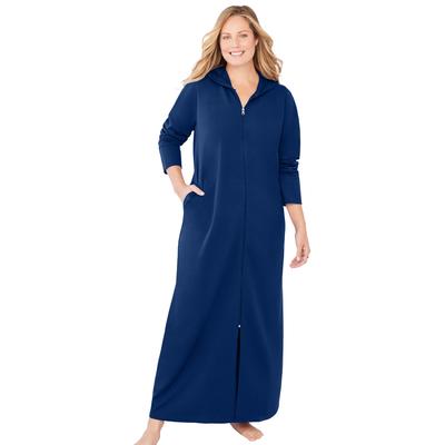 Plus Size Women's Long Hooded Fleece Sweatshirt Robe by Dreams & Co. in Evening Blue (Size 2X)