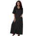Plus Size Women's Long French Terry Zip-Front Robe by Dreams & Co. in Black Dot (Size L)