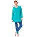 Plus Size Women's Henley Tunic & Jogger PJ Set by Only Necessities in Evening Blue Butterfly (Size 18/20) Pajamas