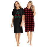 Plus Size Women's 2-Pack Short-Sleeve Sleepshirt by Dreams & Co. in Red Buffalo Plaid (Size 5X/6X) Nightgown