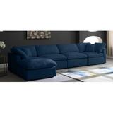 Blue Sectional - Latitude Run® Atis 140" Wide Velvet Reversible Sofa & Chaise w/ Ottoman Velvet | 32 H x 140 W x 70 D in | Wayfair