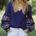 Anthropologie Tops | New Anthropologie Maeve Sonja Embroidered Blouse | Color: Blue | Size: 6