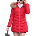 EFOFEI Women's Causal Warm Down Jacket Hood Fur Faux Winter Jacket Casual Thicker Slim Overcoat Red L