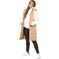 Womens Ladies Sleeveless Hooded Quilted Puffer Side Split Zip Gilet Waistcoat Padded Winter Vest Jacket Parka Coat Long Bodywarmer Beige UK Size L-12