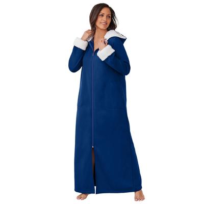 Plus Size Women's Sherpa-lined long hooded robe by Dreams & Co.® in Evening Blue (Size 4X)
