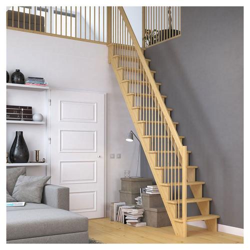 DOLLE Raumspartreppe Wangentreppe Lyon, 65 cm, Eiche,Geradelaufend,Holzgeländer links