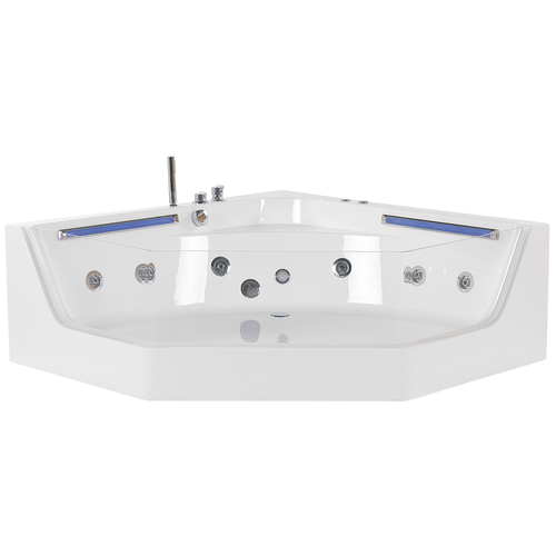 Whirlpool-Badewanne Weiß 211 x 150 cm Eckmodell mit LED mit 7 Farben Sanitäracryl Badezimmer