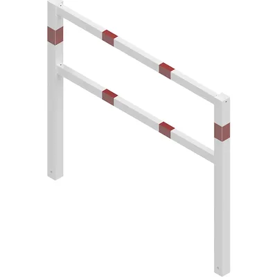 Barrière soudée, avec barre supérieure et au niveau des genoux, blanc avec bandes réfléchissantes rouges, largeur 1500 mm