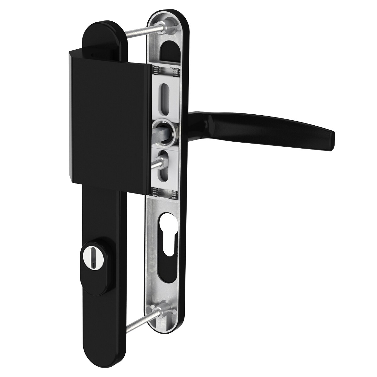 MS Beschläge Schmalrahmengarnitur 8-72mm Schwarz Kernziehschutz Stossgriff/Drücker TS 71-86mm Image