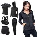 Inlefen Women's Tracksuit Yoga Sport Clothing Suits Hooded Coat Sweatshirt Two Pants Running Athletic 5pcs Sets(Deep Gray/XL)