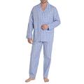 El Búho Nocturno - Men's Long Premium Checkered Poplin Lapel Pajamas Blue 100% Cotton Size 5 (XL)