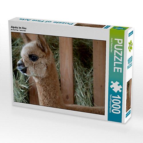Puzzle CALVENDO Puzzle Alpaka im Heu - 1000 Teile Foto-Puzzle glückliche Stunden Kinder