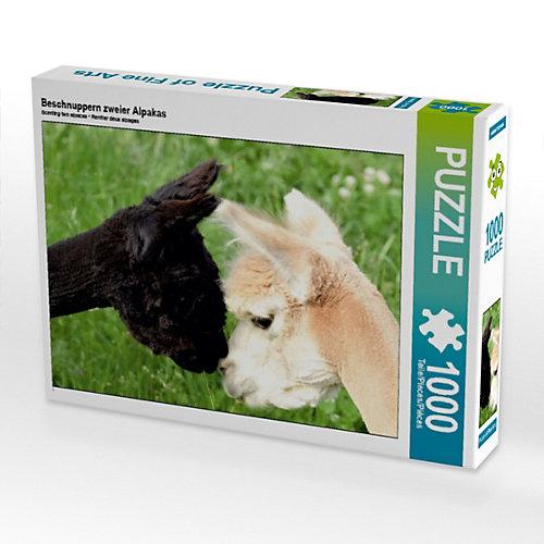 Puzzle CALVENDO Puzzle Beschnuppern zweier Alpakas - 1000 Teile Foto-Puzzle glückliche Stunden Kinder