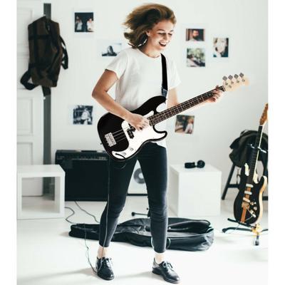 Costway Electric Bass Guitar Full Size 4 String Strap Guitar-Black
