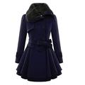 LOPILY Women's Double Breasted Woolen Coats Draped Waterfall Pea Coat Plus Size Swing Coat Faux Fur Collar Cute Tops for Women Winter(Dark Blue,3XL)
