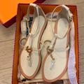 Tory Burch Shoes | Ivory Tory Burch Toggle Flat Sandal | Color: Tan/White | Size: 7.5