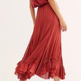 Free People Skirts | Free People Cypress Ruffle Maxi Skirt Pomegranate | Color: Pink/Red | Size: Xs