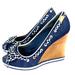 Coach Shoes | Coach Denim And White, Scarf Wedge, Platform Shoes | Color: Blue/Tan | Size: 7.5