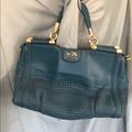 Coach Bags | Coach Caroline Woven Blue Leather Bag | Color: Blue/Gold | Size: 14.5 X 10.25 X 6.25