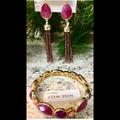 Nine West Jewelry | Nine West Gold/Burgundy Bracelet Earring Set New! | Color: Gold/Purple | Size: Os