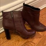 Nine West Shoes | Brown Leather Booties With Block Heel | Color: Brown | Size: 8