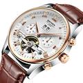 JTTM Mens Luxury Automatic Mechanical Watch,Waterproof Tourbillon Decoration, Small Three-Pin, Moon Phase Display, 24-Hour Indication Business Dress Wrist Watch,Gold white brown