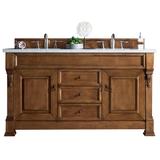 "Brookfield 60"" Country Oak Double Vanity With 3 CM Carrara Marble Top - James Martin 147-114-5671-3CAR"