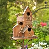 August Grove® Vaghinag Copper Color 4-Home Birdhouse Bungalow Garden Stake 74 in x 13 in x 7 in Metal in Brown/Indigo | Wayfair