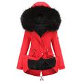 VICENT Women's Coat Thick Classic Round Neck Casual Fashion Fall and Winter Jackets Fleece Outwear with Zip Pocket Long Fur Neck Coat Oversized Pullover S-4XL, red, 3XL