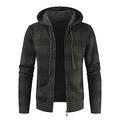 Men's Casual Zip Hoodies Long Sleeve Tops Cardigan Hooded Sweatshirt Jumper Casual Plaid Printed Knitted Jacket 4XL Dark Green