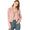 Allegra K Women's Short Jacket Soft Moto Zip Up Pockets Faux Suede Biker Jackets Pink 16