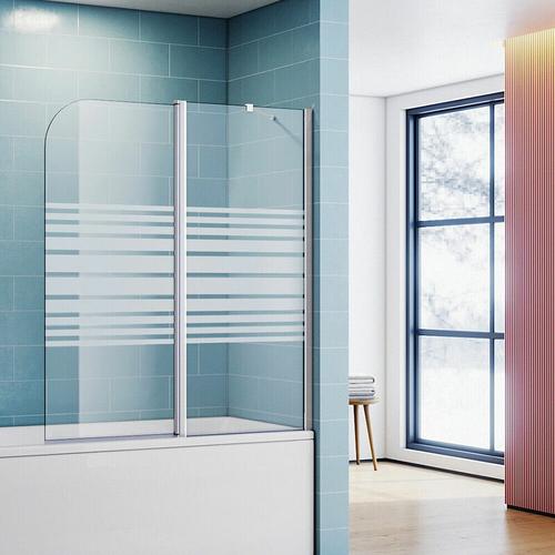 Sonni – Badewannenaufsatz Glas Dusche Duschkabine 120(B)x140(H)cm 2-teilig mit Seitenteil Streifen