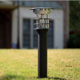 Arlmont & Co. Hendon Solar Powered Stainless Steel Bollard Light Metal/Steel in Black | 24.25 H x 8 W x 8 D in | Wayfair