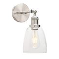 Phansthy Industrial Retro Style Wall Lights Bell Shaped Clear Glass Shade Vintage Wall Sconces E27 Bulbs Indoor Light Loft Bar Kitchen Lamp Bedroom Vanity Mirror Lighting (Brushed)