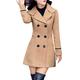 TUDUZ Sale Women Artificial Wool Double Breasted Coat Ladies Elegant Slim Long Sleeve Business Work Office Turn-Down Jacket with Belt(YA Khaki,XL=UK(12))