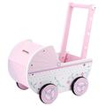 WOOMAX Wooden, 26.5 x 39 x 46 cm, Pink and White, with Wheels, for 30-40, Toy 3 Years, Doll's Pram (46475), Checkered