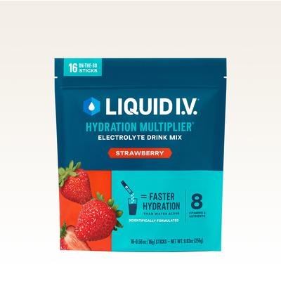 Liquid I.V. Strawberry Powdered Hydration Multiplier (16 pack) - Powdered Electrolyte Drink Mix Packets