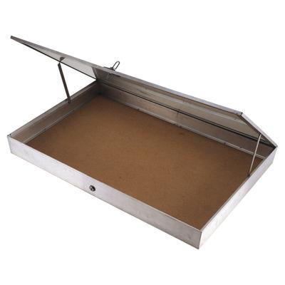 Displays Aluminum Display Case One Piece Aluminum Frame With Tempered Glass Top Measures 22in X 34in X 3 1/4in Full Length Piano Hinge Opens From Side
