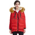 Orolay Women's Thickened Down Jacket Hooded with Faux fur Red+Fur Trim M