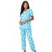 Plus Size Women's Floral Henley PJ Set by Dreams & Co. in Caribbean Blue Roses (Size 4X) Pajamas